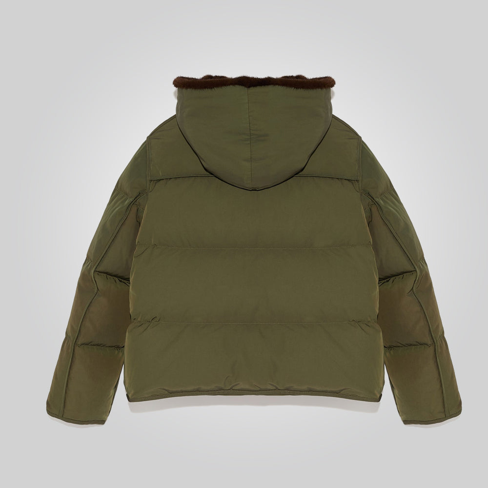 Khaki Parka Down Jacket With Fur Lining