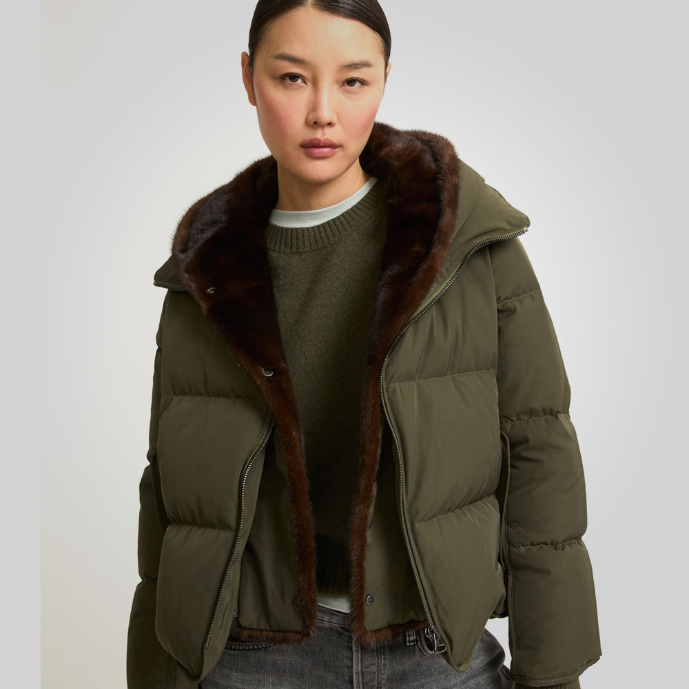 Women's Khaki Parka Jacket With Fur Lining