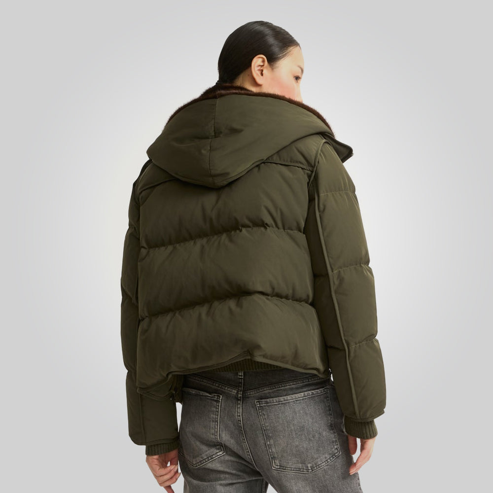 Women's Khaki Parka Down Jacket Fur Lining