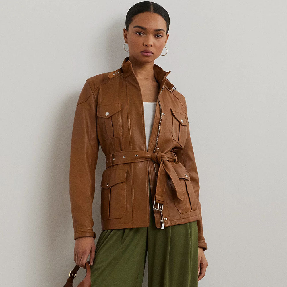 Women's Brown Leather Biker Jacket