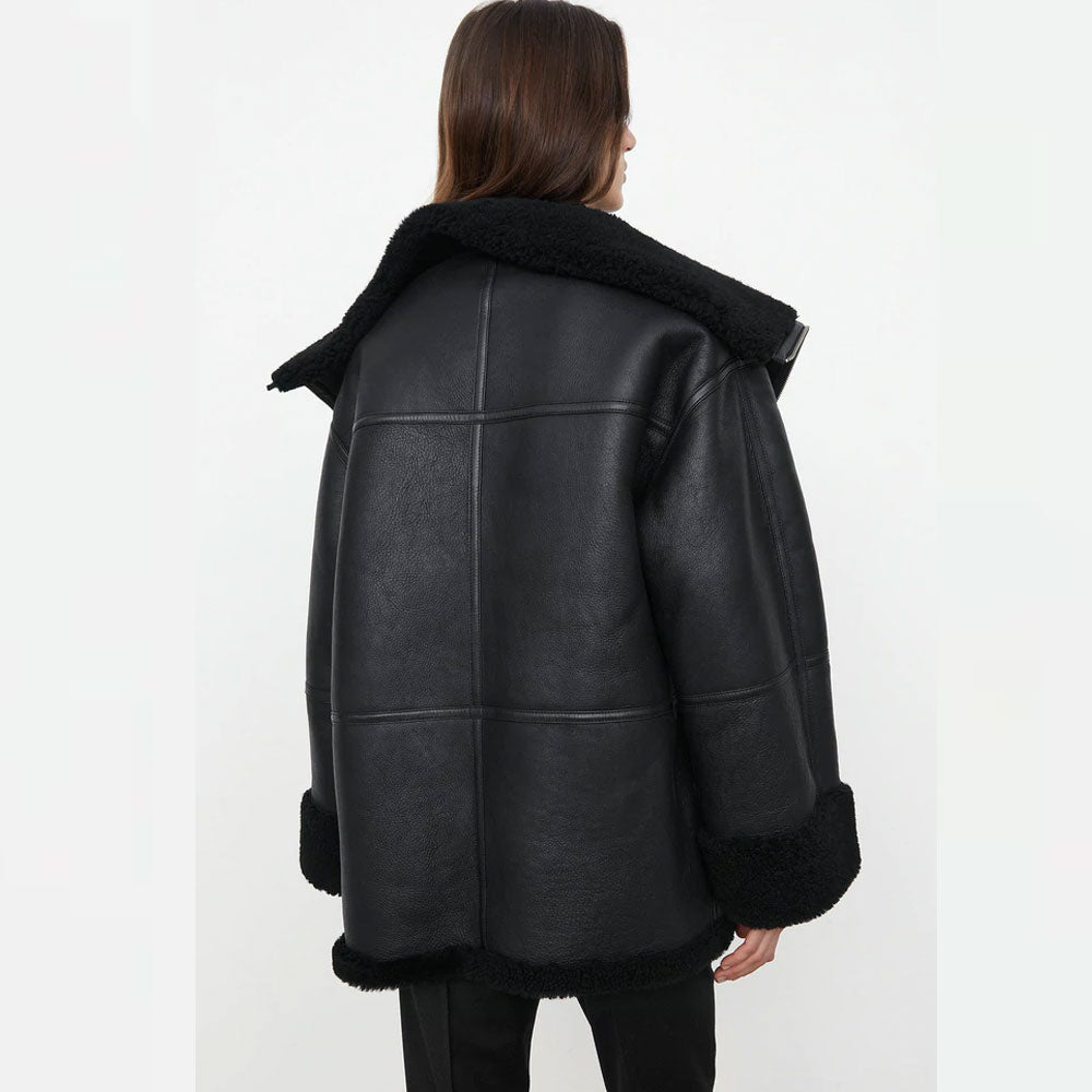 Women B3 RAF Black Styled Sheepskin Shearling Leather Jacket - bombersflight