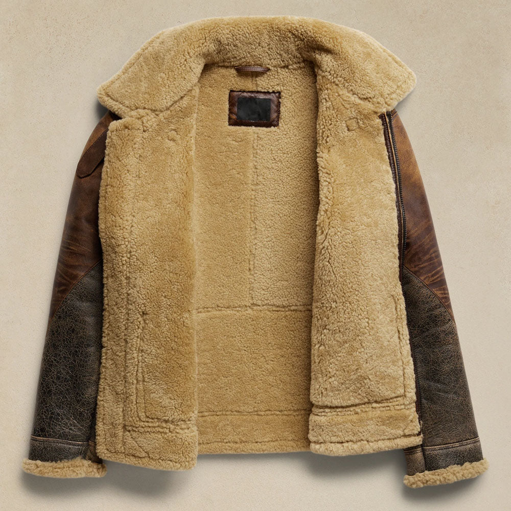 Men's Brown B3 Sheepskin Leather Bomber Jacket