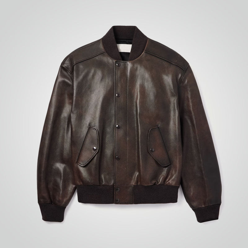 Men's Brown Full Grain A1 Leather Bomber Jacket