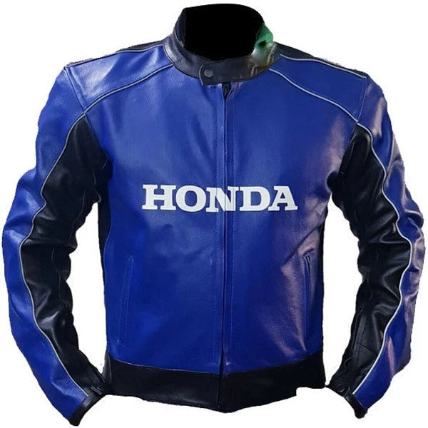 Cowhide Honda Blue Racing Jacket Motorbike Leather Jacket On Sale - bombersflight