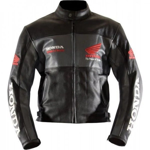 Black Honda Motorbike Jacket Real Cowhide Leather Jacket - bombersflight