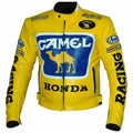Men's Honda Motorcycle Jacket Camel Racing Motorcycle Yellow Leather Jacket - bombersflight
