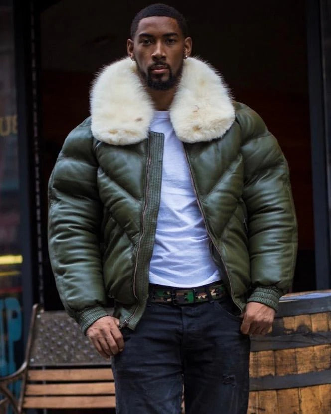 MEN V BOMBER JACKET - MONEY GREEN