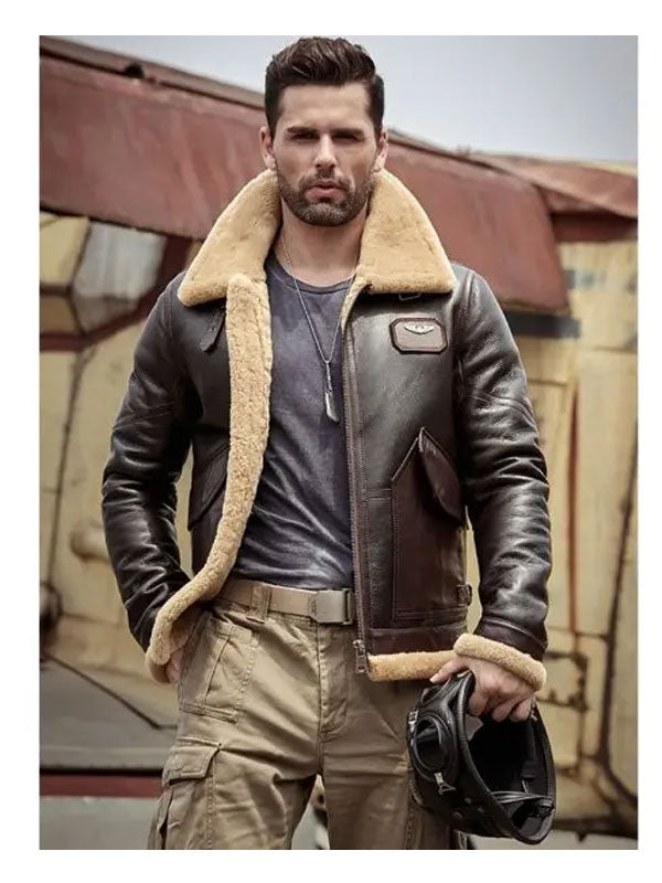 Men's Dark Brown Shearling Leather Jacket Coat - bombersflight