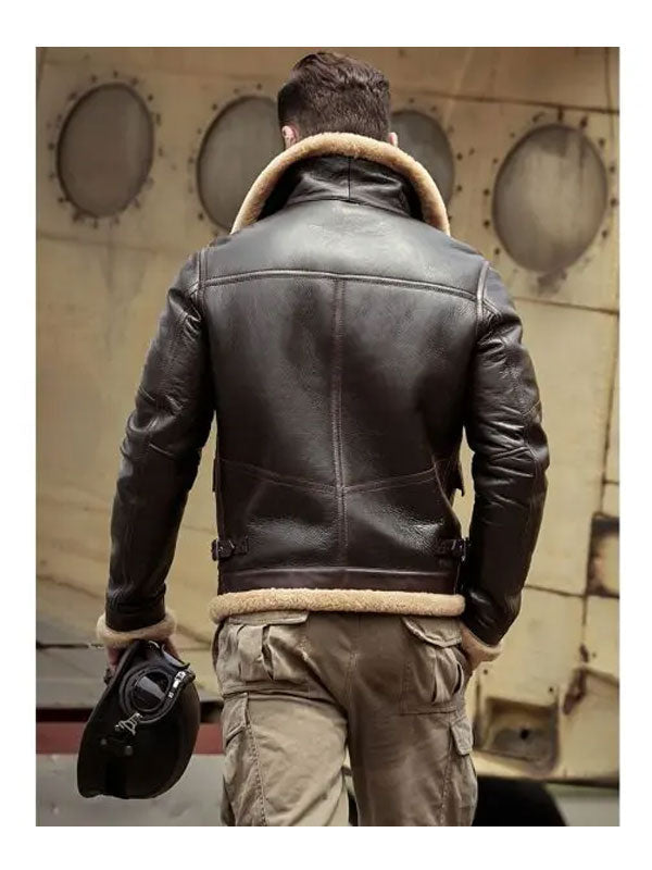 Men's Dark Brown Shearling Leather Jacket Coat - bombersflight