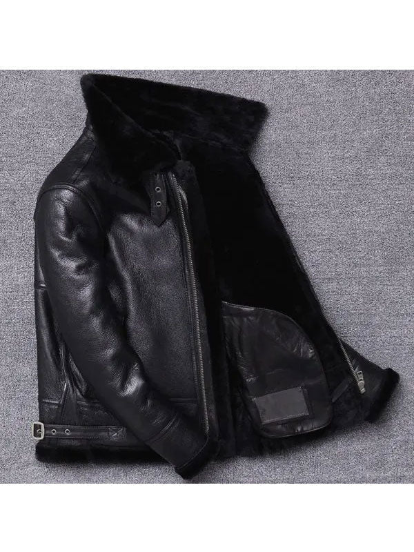 Men's Sheepskin Winter Black Fur Coat Jacket - bombersflight