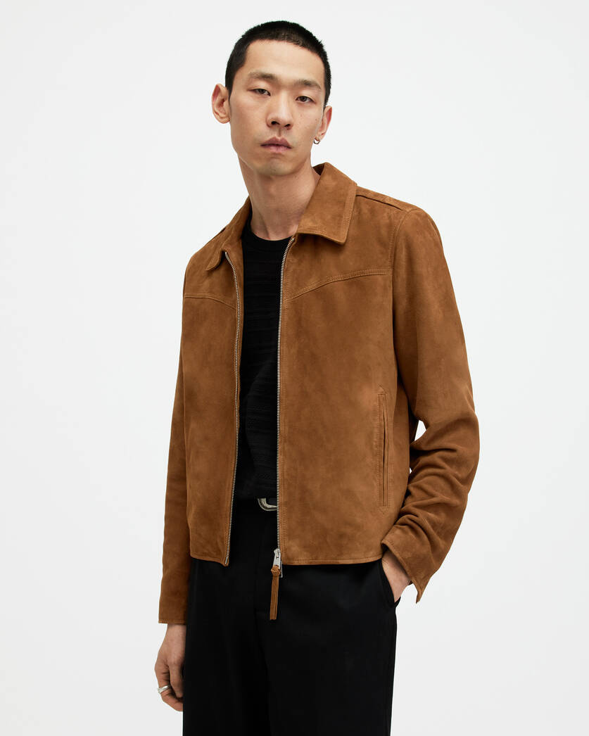 open zipper of suede leather jacket