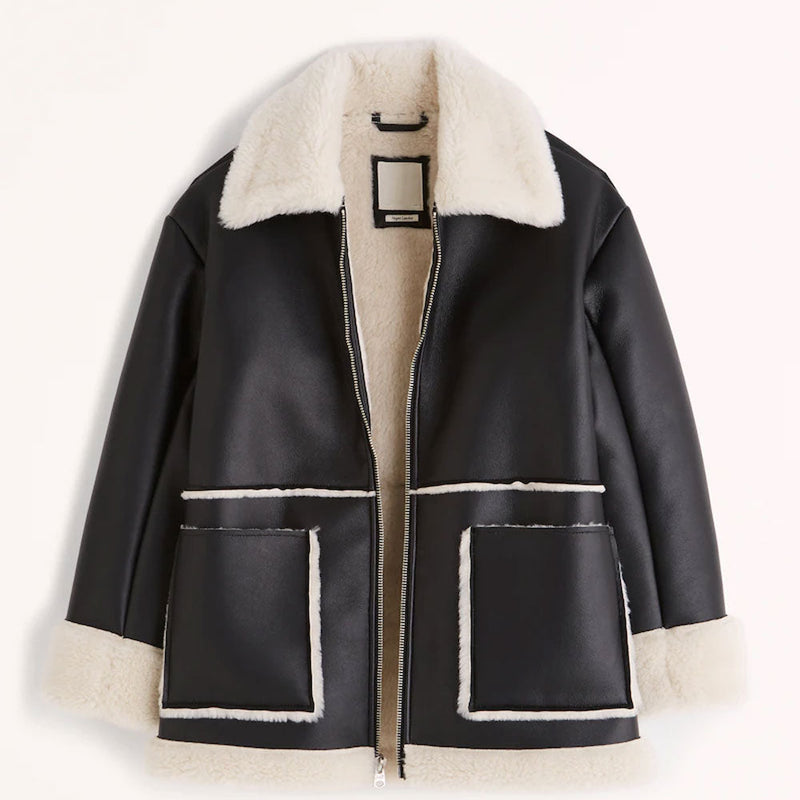 Black coat with white fur lining on a white background
