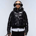 Womens Shiny Puffer Jacket in Black